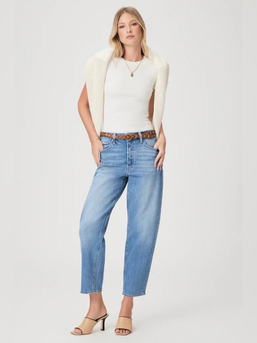 Paige Alexis High Rise Ankle Barrel Leg Jeans Exhibition Distressed Size 24